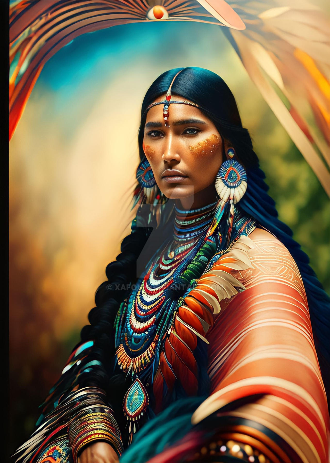 Native American woman portrait 2 by XaFoxy on DeviantArt