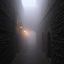 Dingy medieval alleyway engulfed in thick dence da