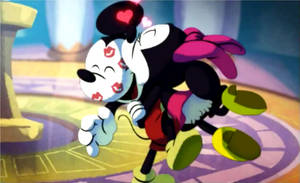Minnie kisses Mickey in Power of Illusion