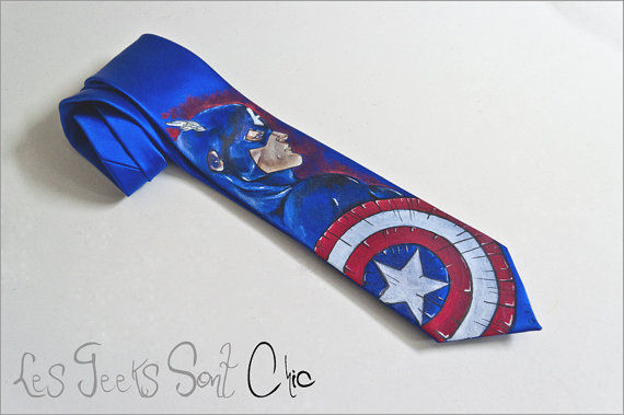 Capitan America hanpainted tie