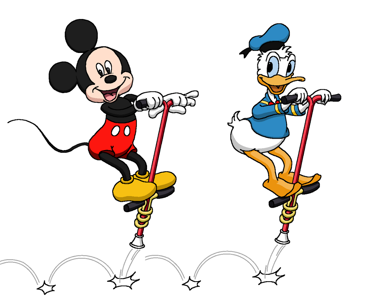 Mickey and Donald on Pogo Sticks by undiscoveredgenius on DeviantArt