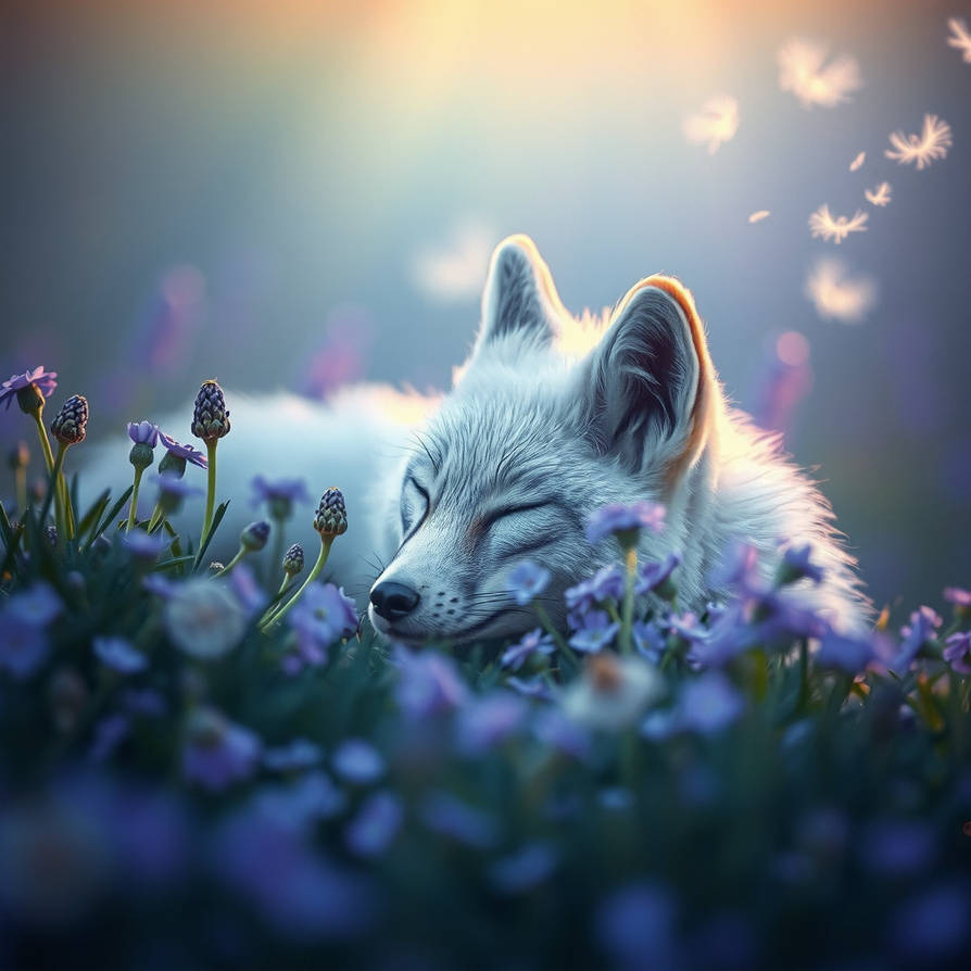 A majestic silver fox with fur like moonlit mist,