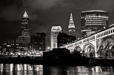 Riverbed view of Cleveland BW