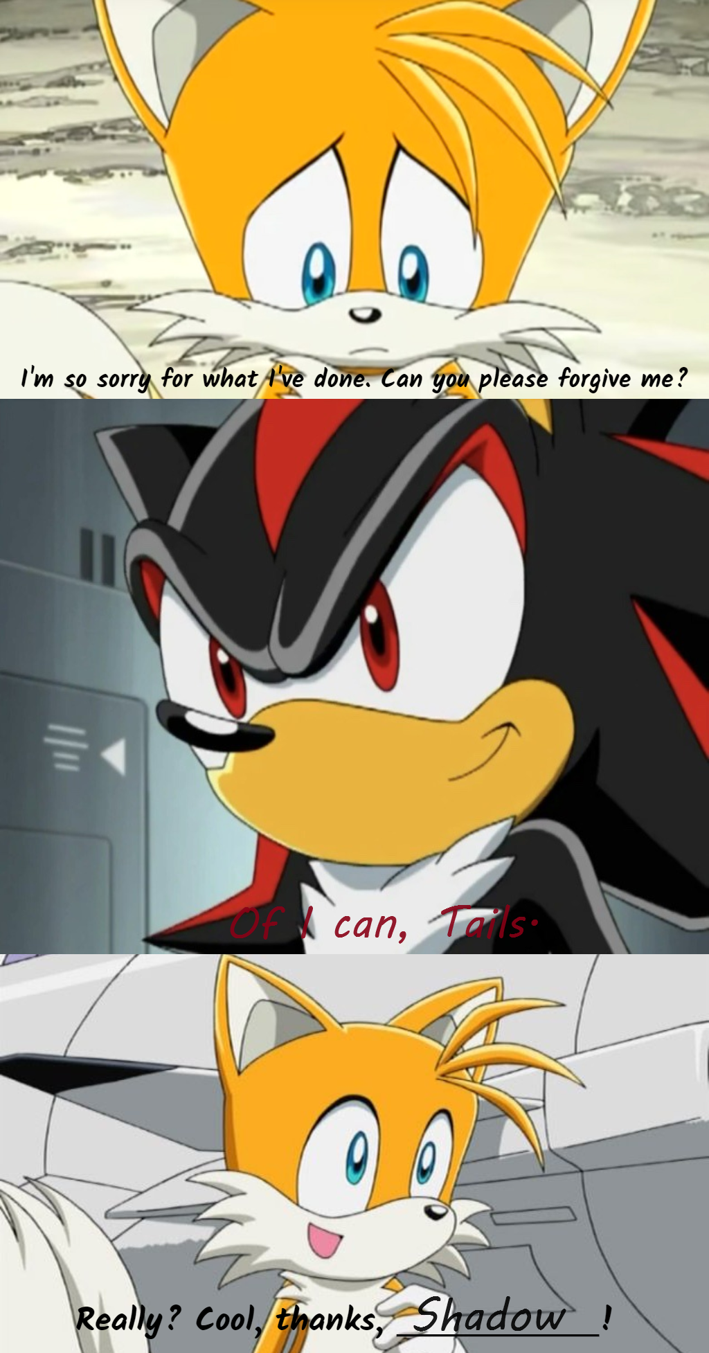 Shadowfriendly Deviantart Tails Shadow accepts Tails' apology by KikiBelliBoo on DeviantArt