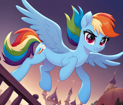 Flight over evening Canterlot