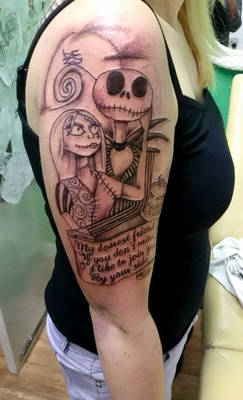 Jack and Sally Half Sleeve Tattoo