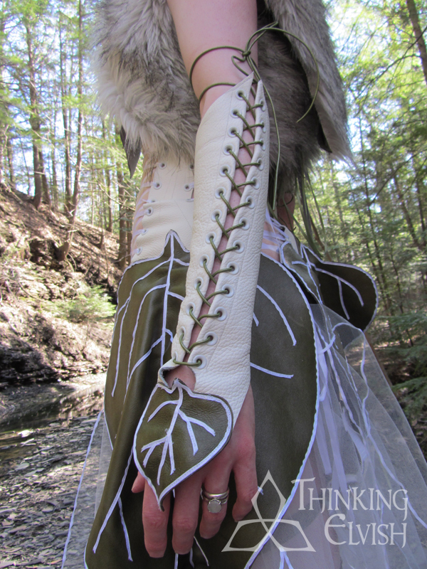 Women's Elvish White Leather Leaf Bracer