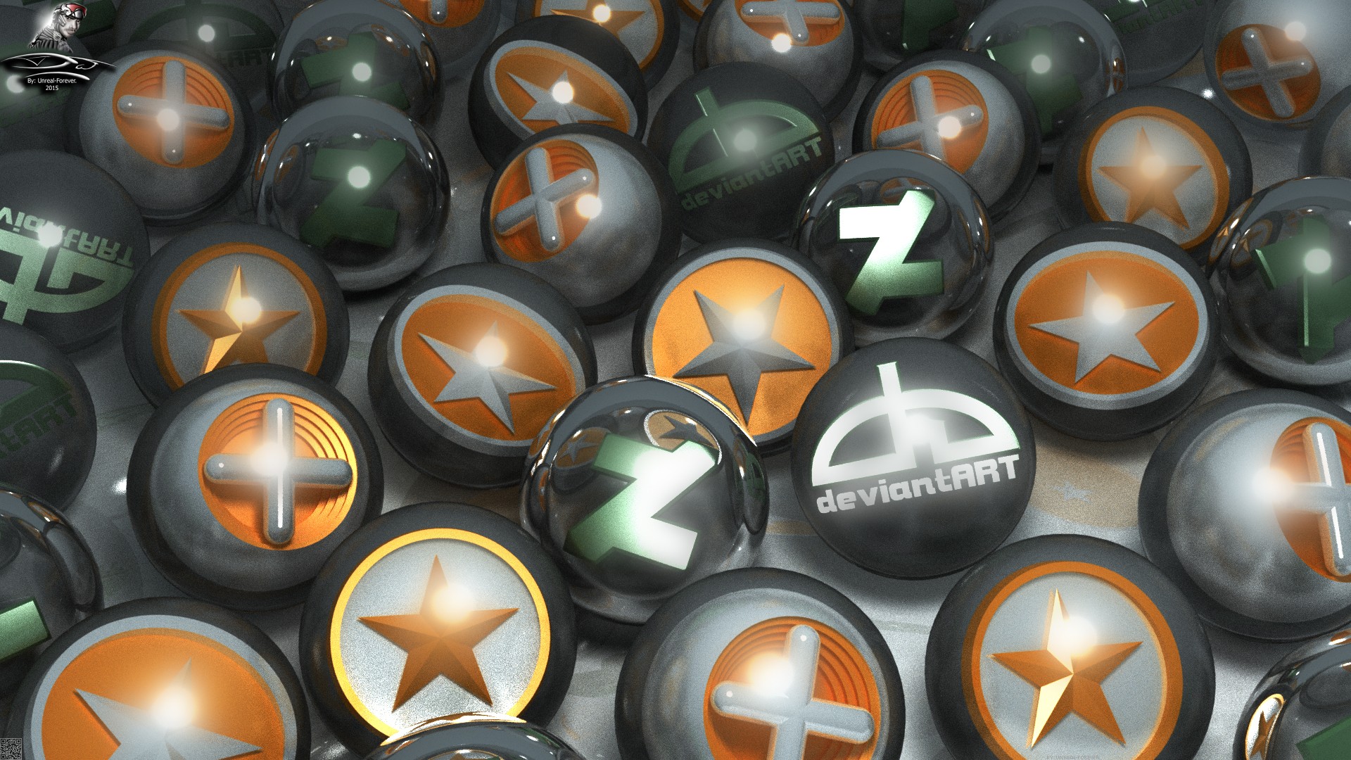 Some DeviantART logos (3D GPU render)