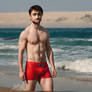 Dan in a red speedo