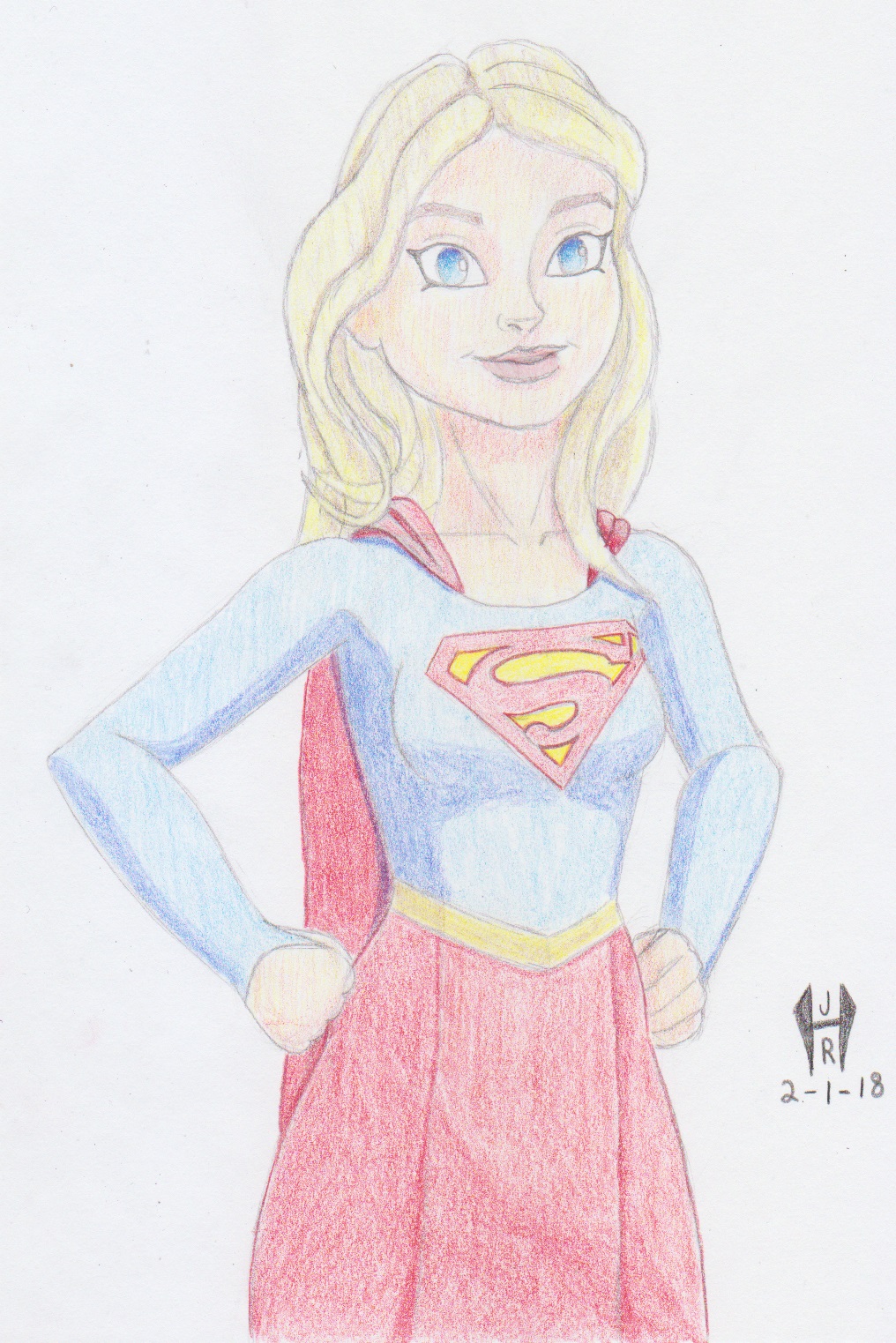 Cartoon Supergirl Colored Pencils