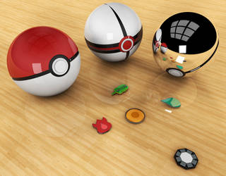 First 3D attempt: Pokeballs by MyBurningEyes