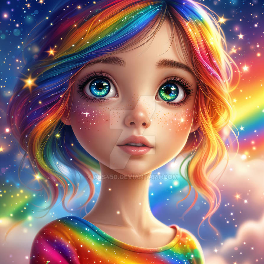 Colorful cartoon girl with rainbow hair. by als450 on DeviantArt