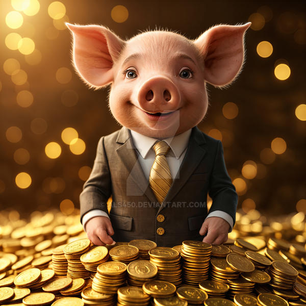 Pig With Coin Getting In Pig wearing a suit and tie, standing on gold coins by als450 on DeviantArt