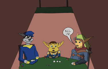 Sly Cooper, Ratcher and Jak play poker.