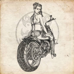 Motorcycle Pinup Girl Sketch