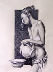 Nude Woman with Pitcher Drawn Figure Study