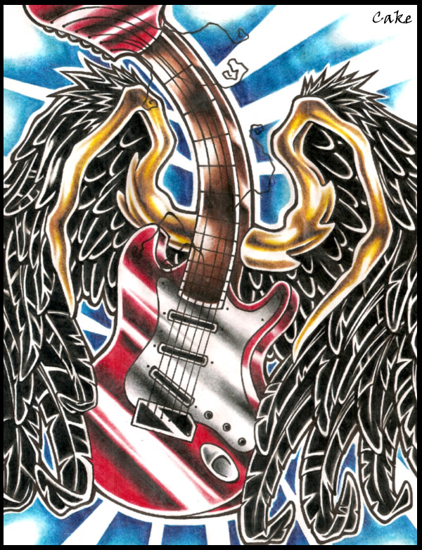Winged Guitar Tattoo Design by CakeKaiser on DeviantArt
