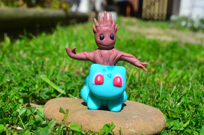 Baby Groot and Bulbasaur Crossover