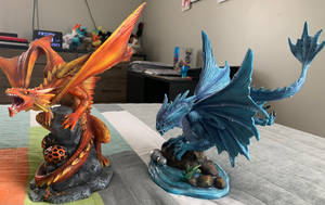 Fire Dragon and Water Dragon Statues