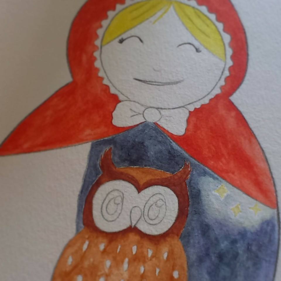 matryoshka owl night aquarell WIP