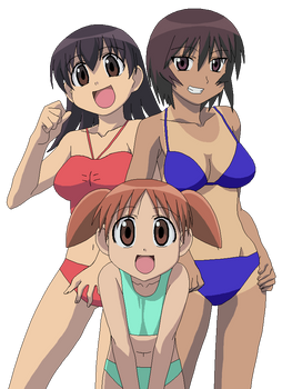 Chiyo, Tomo, and Kagura Swimsuits 1 (Tan Skin)