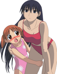 Sakaki and Chiyo Manga Swimsuits 2 (Blushing)