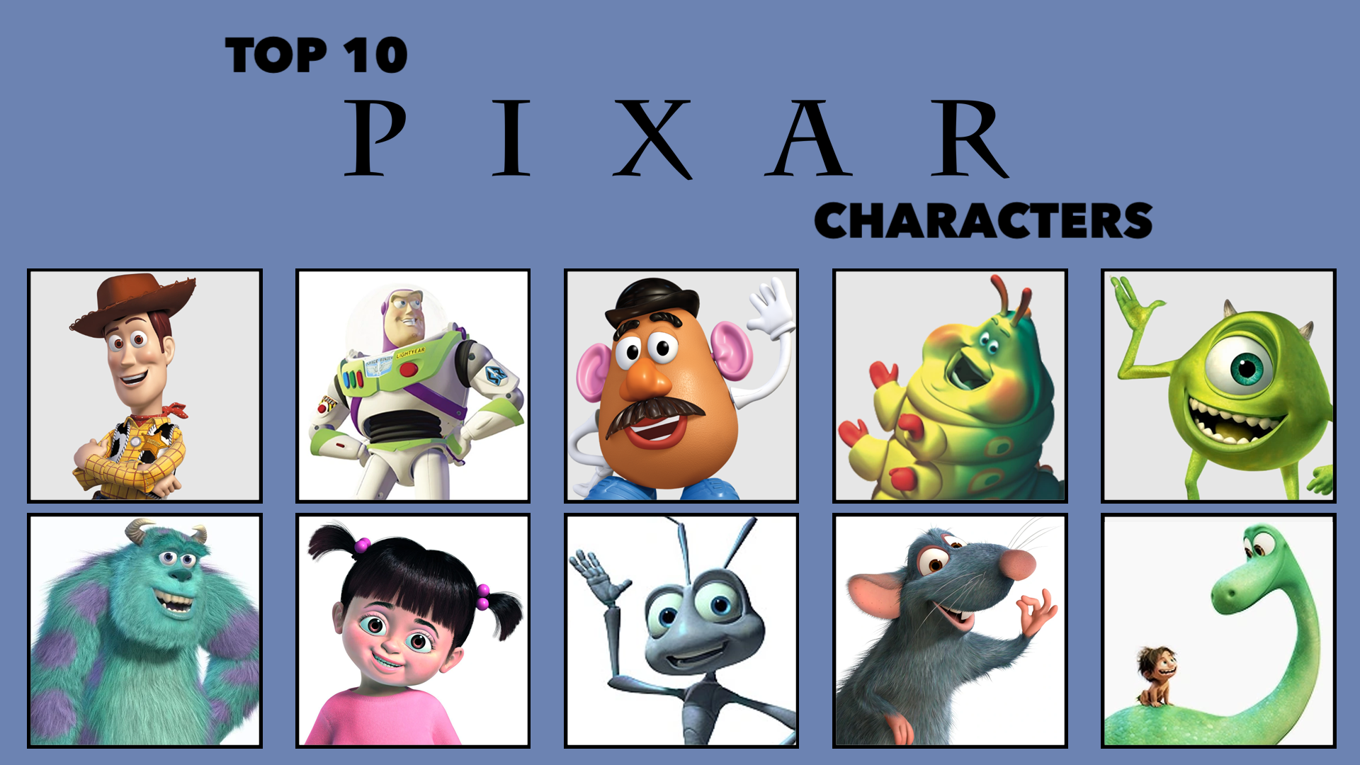 My Top 10 Pixar Characters by ArtChanXV on DeviantArt