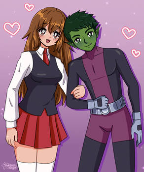 [Art trade] Rachel and Beast Boy!