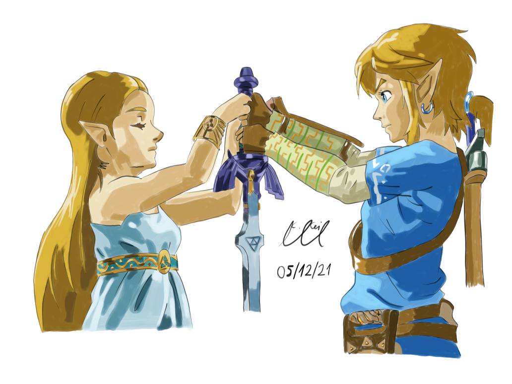 Link and Zelda holding the master sword by artofkiwi on DeviantArt