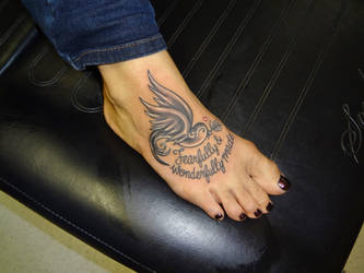 Girly Black And Grey Bird Tattoo On A Foot By 