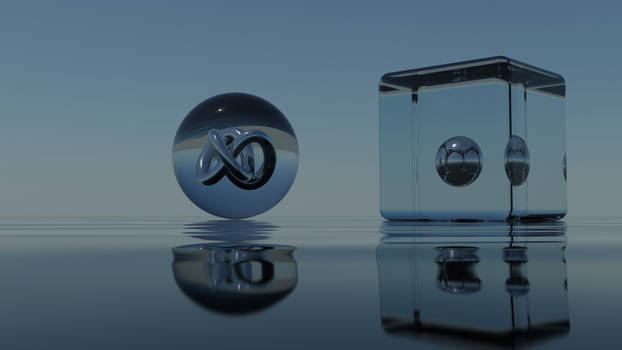 glass box and glass sphere