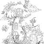 fairy house with details for adult coloring book