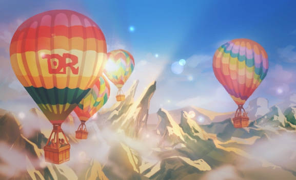 Hot air balloon in the valley of light