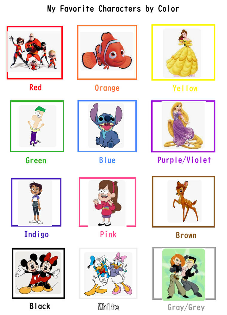 Characters Each Color Favorite Characters By Color, Disney Edition by NickJrFanEst2000 on ...