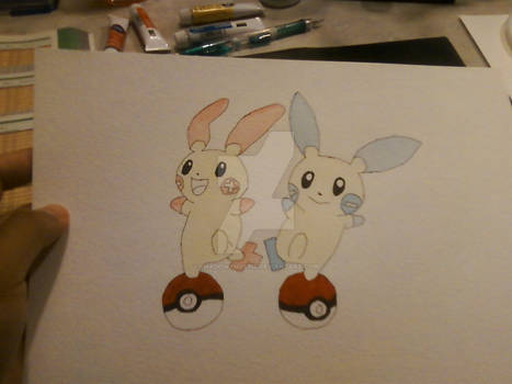WIP Plusle and Minun Watercolor