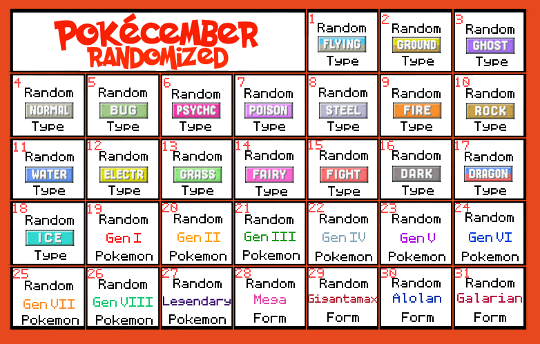 Pokemon Randomizer Bingo Card