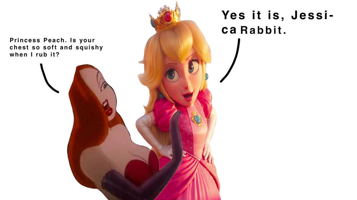 Peach Rabbit Getting Mad Jessica Rabbit touching Princess Peach's chest by MrToonlover83 on ...