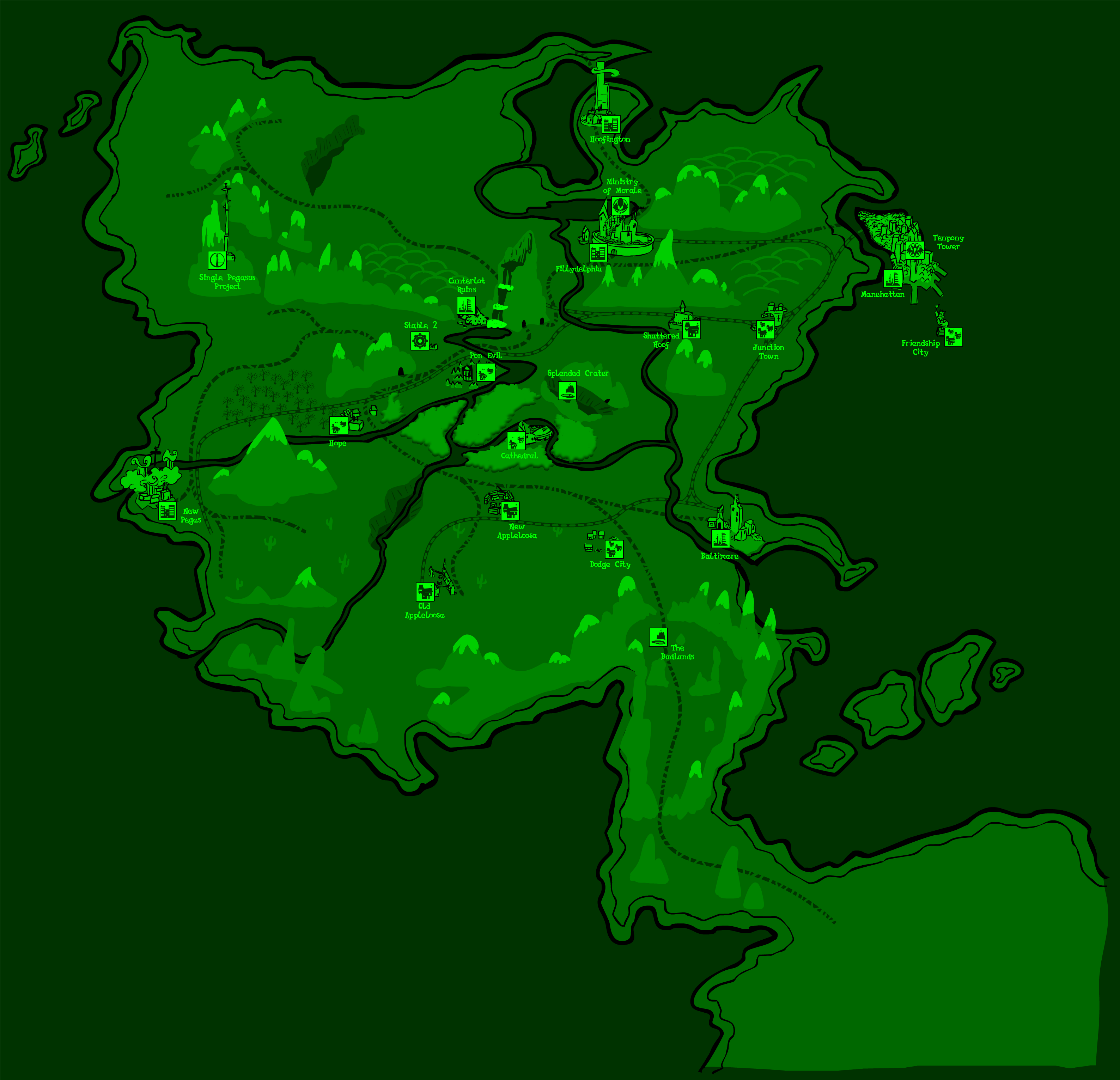 Labeled Map of the Equestrian Wasteland