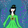 Woman in green (colored background)