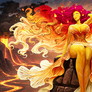 Fire elemental walking trough the flames