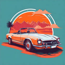 Sunset Icon: Retro Vintage Car Sunset