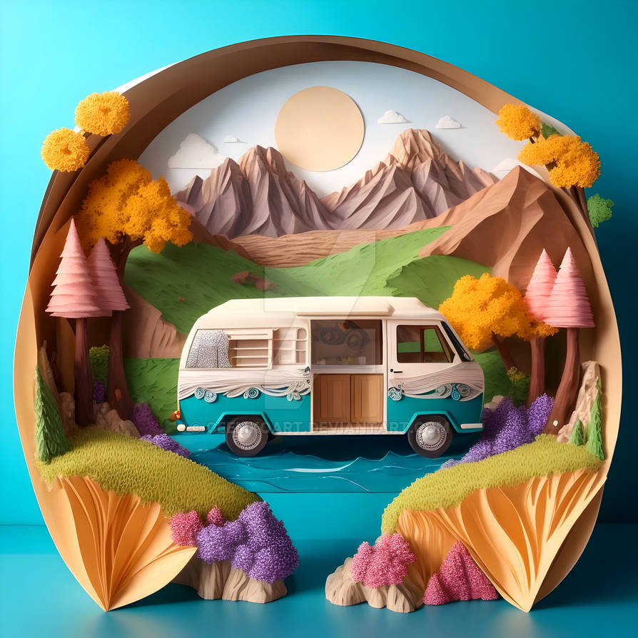 Paper-Cut Dreams: Camper Van Serenity in Nature by CeemkoArt on DeviantArt