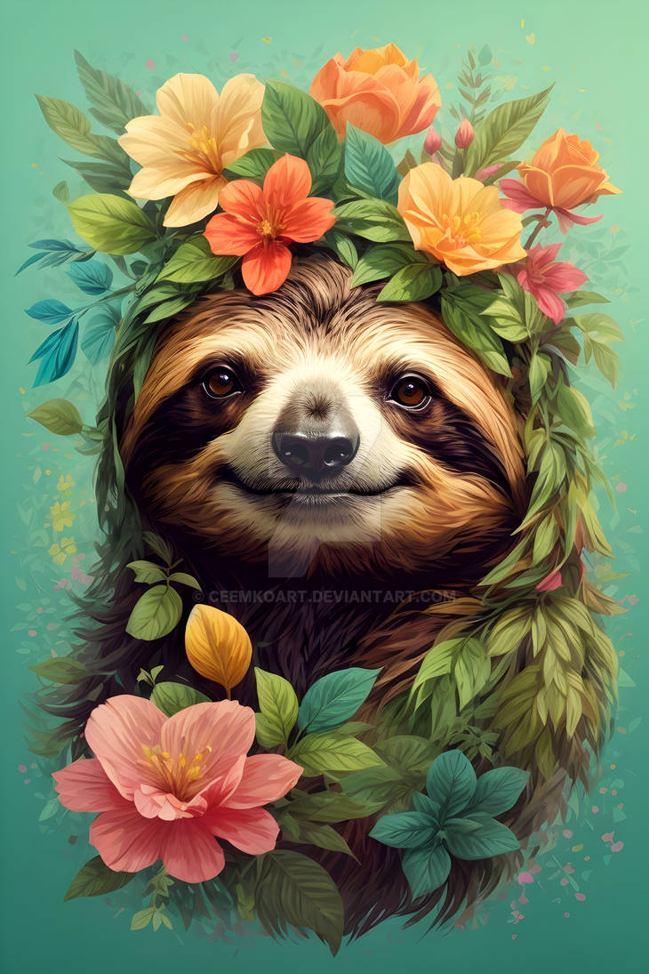 Ultra Realistic Sloth with Vintage Floral Design by CeemkoArt on DeviantArt