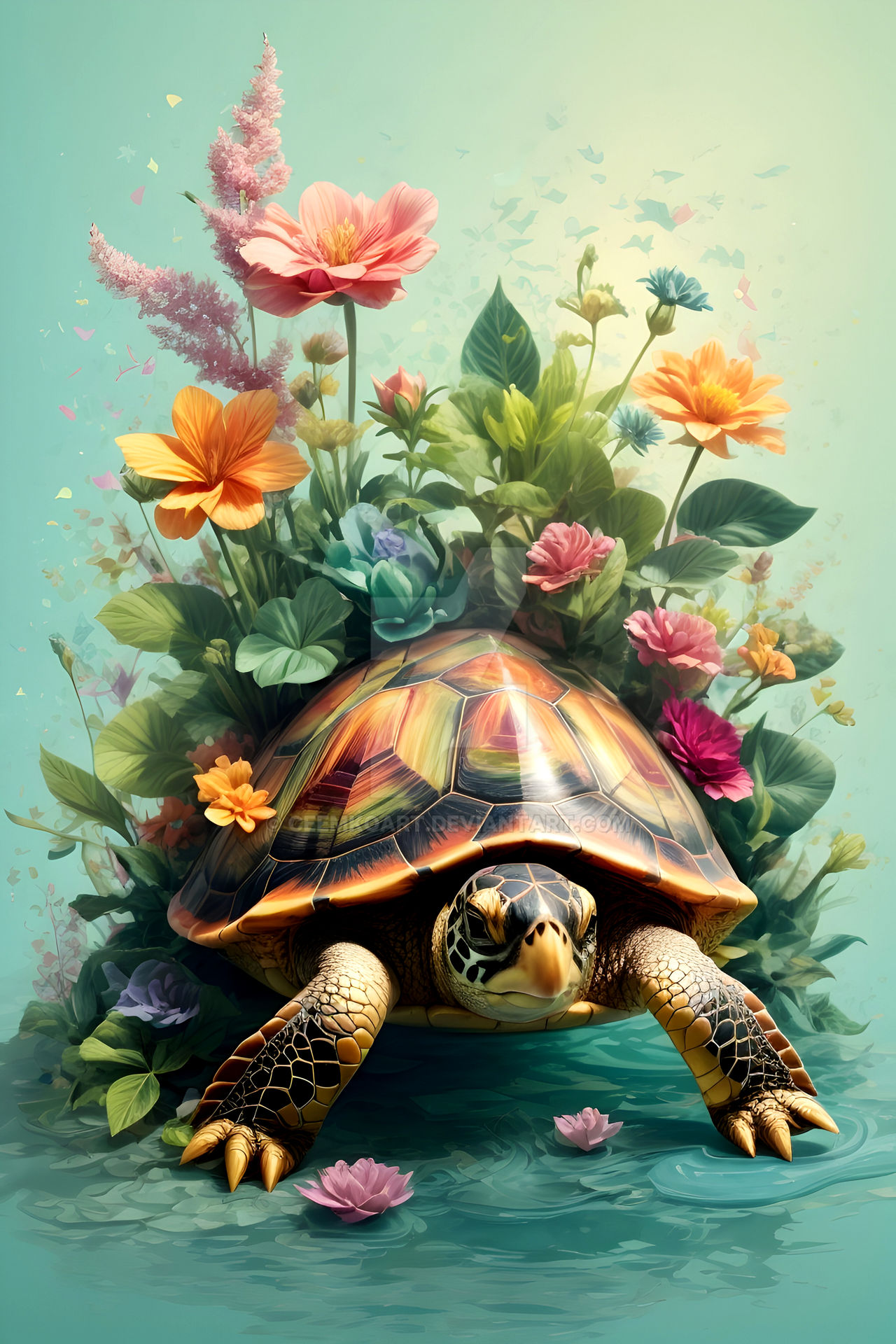 Autictic Turtle Ultra Realistic Turtle with Vintage Floral Design by CeemkoArt on ...