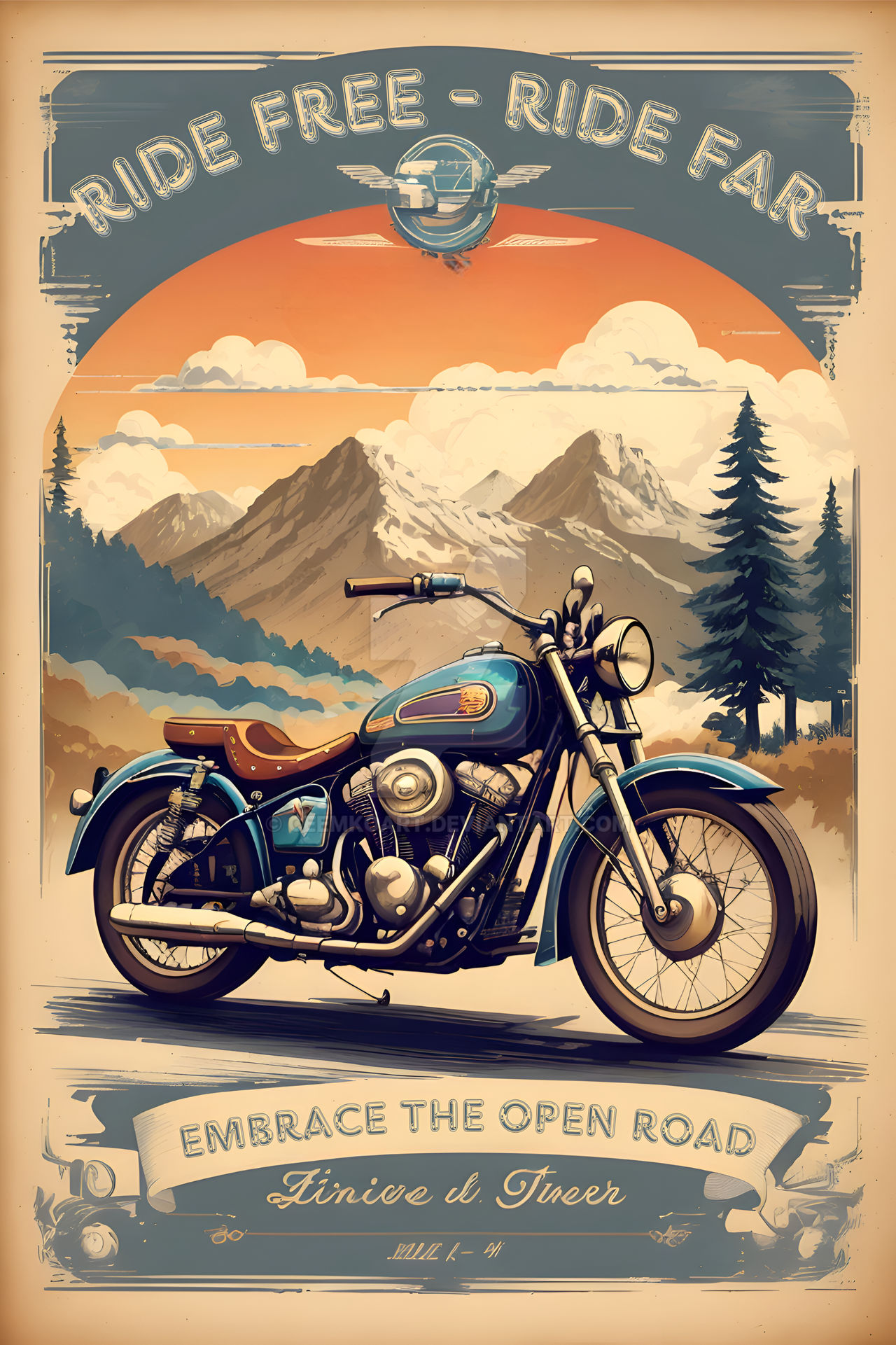 Vintage Motorcycle Poster: Ride Free - Ride Far by CeemkoArt on DeviantArt