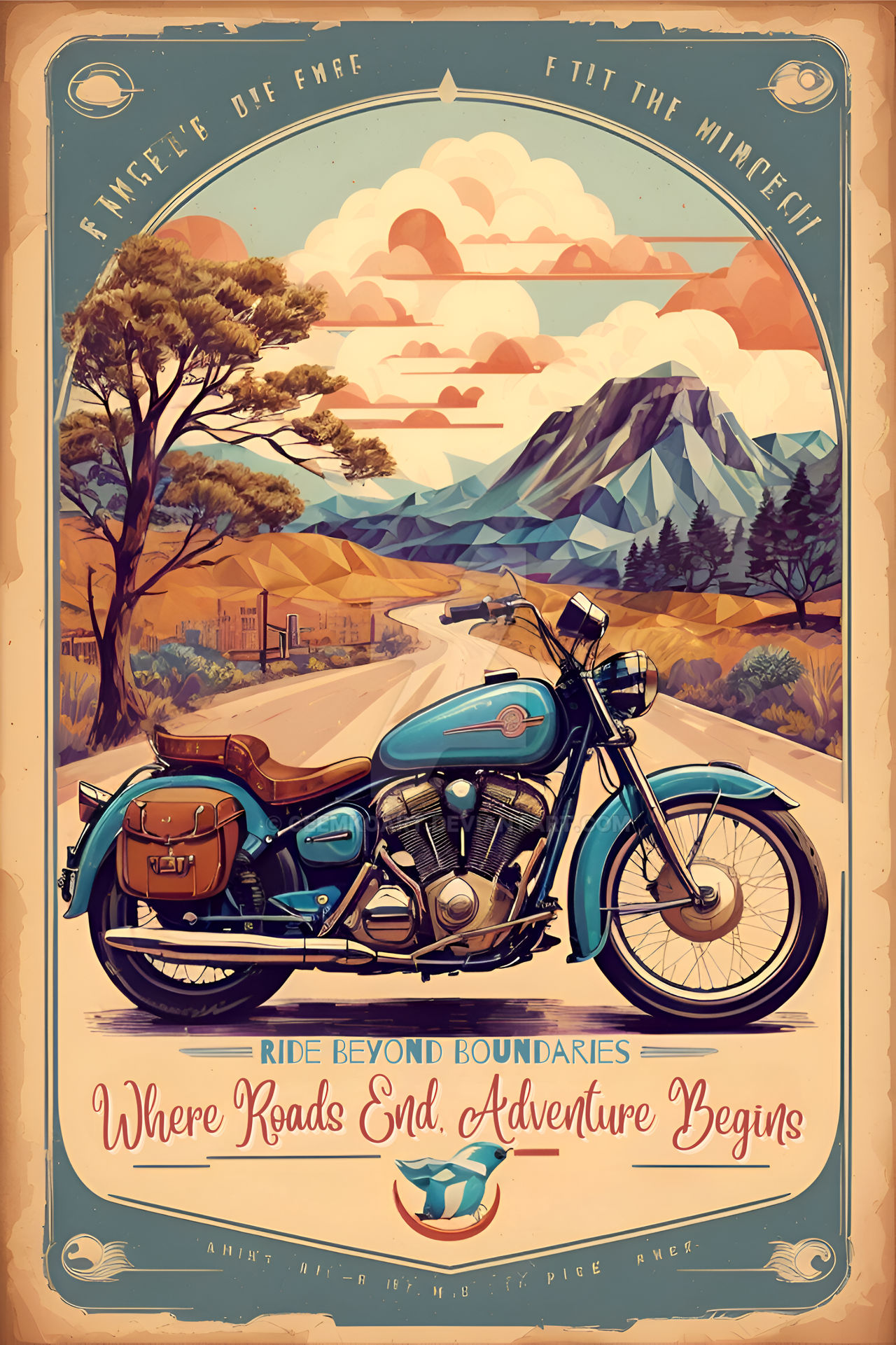 Vintage Motorcycle Poster: Ride Beyond Boundaries by CeemkoArt on ...
