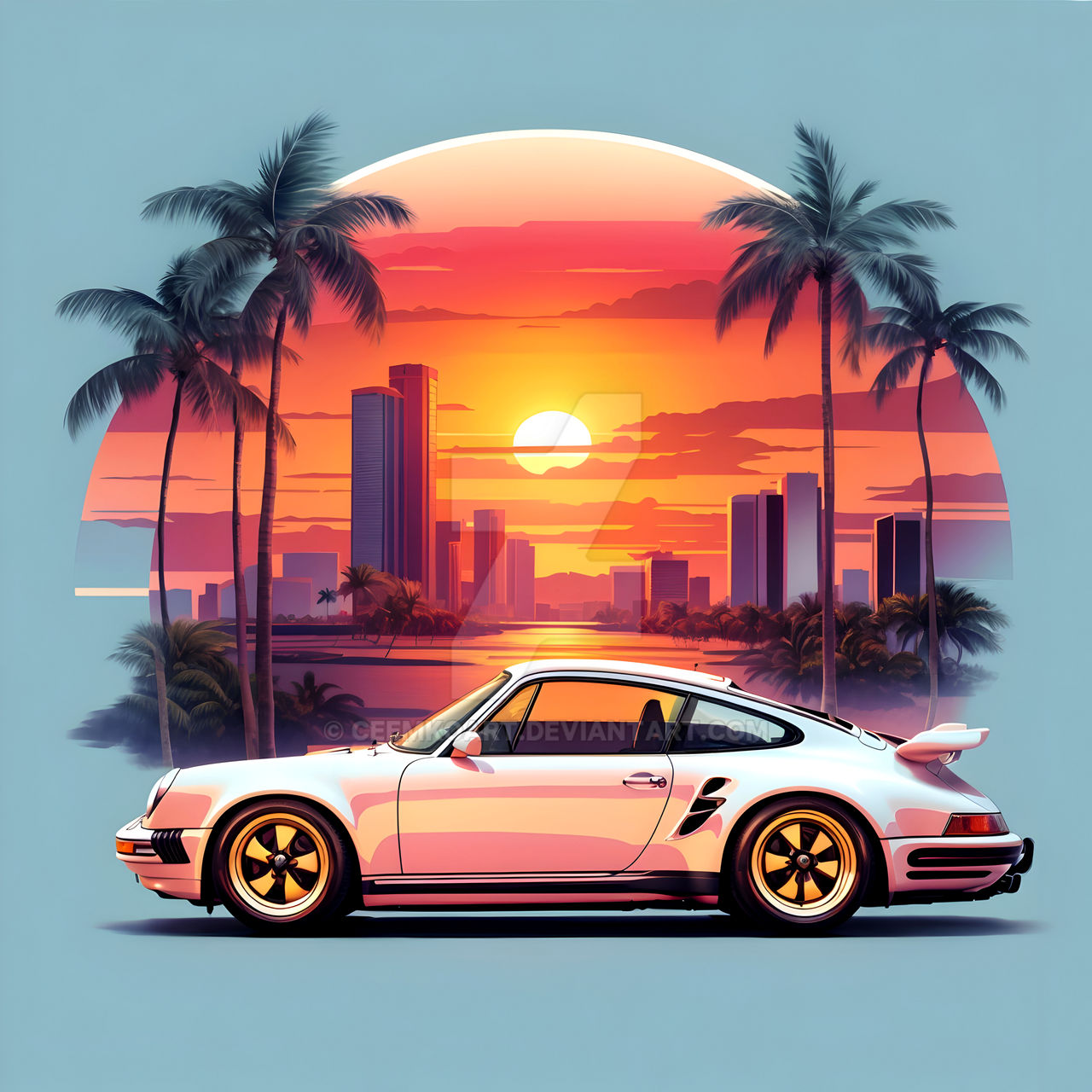 Art Poster Porsche 911 Car in Sunset