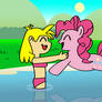 Wanda Young and Pinkie Pie playing in the lake