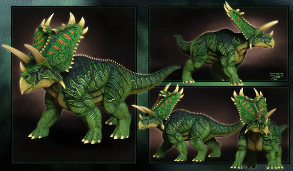 Zbrush - Pentaceratops Green Posed composite views