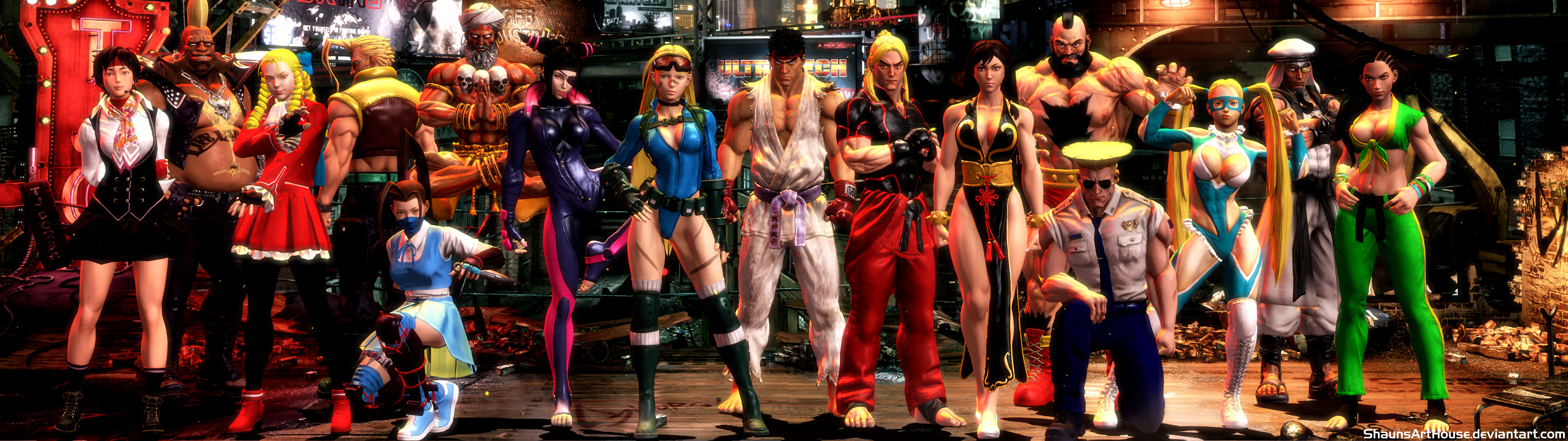 Street Fighter V Alt Outfits Dual Screen Wallpaper